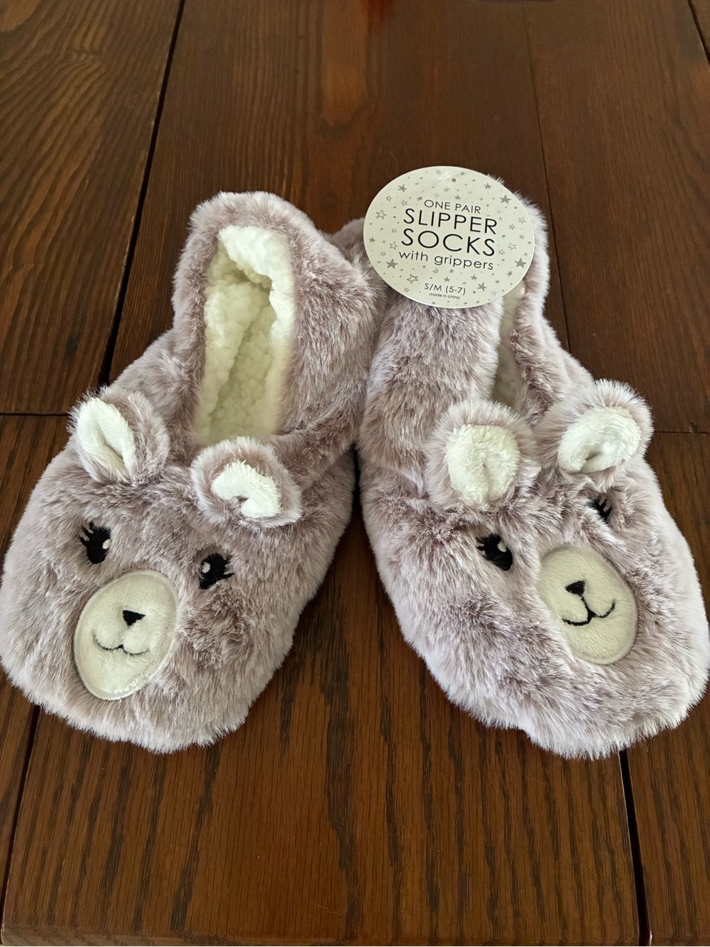 NWT Plush Animal Slipper Socks in Mauve Taupe